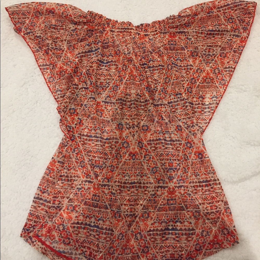 Red/Orange & Blue Aztec Pattern Blouse - Picture 2 of 8